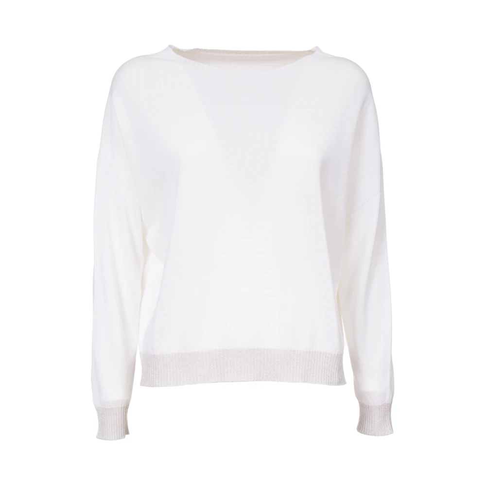Le Tricot Perugia Katoenen Lange Mouw Ribbel Top White Dames