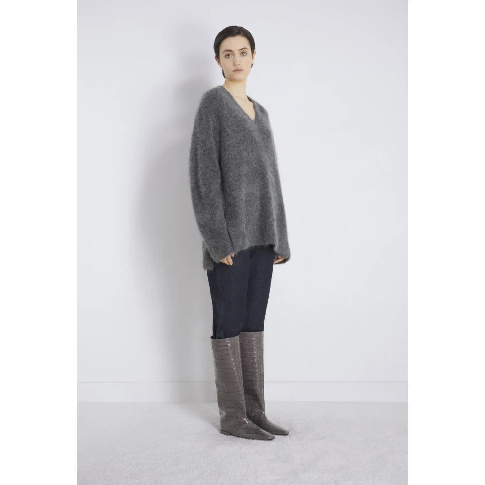 Loulou Studio Houtskool V-Hals Alpaca Sweater Gray Dames