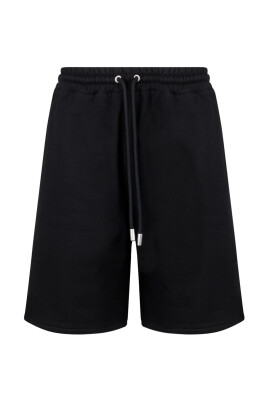 black-cotton-elastic-waist-shorts