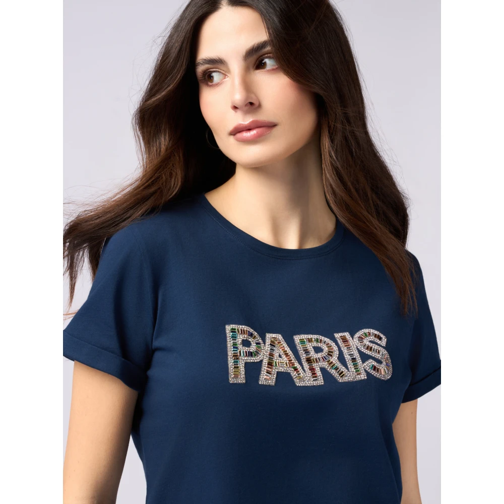 Oltre T-shirt in jersey met sieradenapplicatie Blue Dames