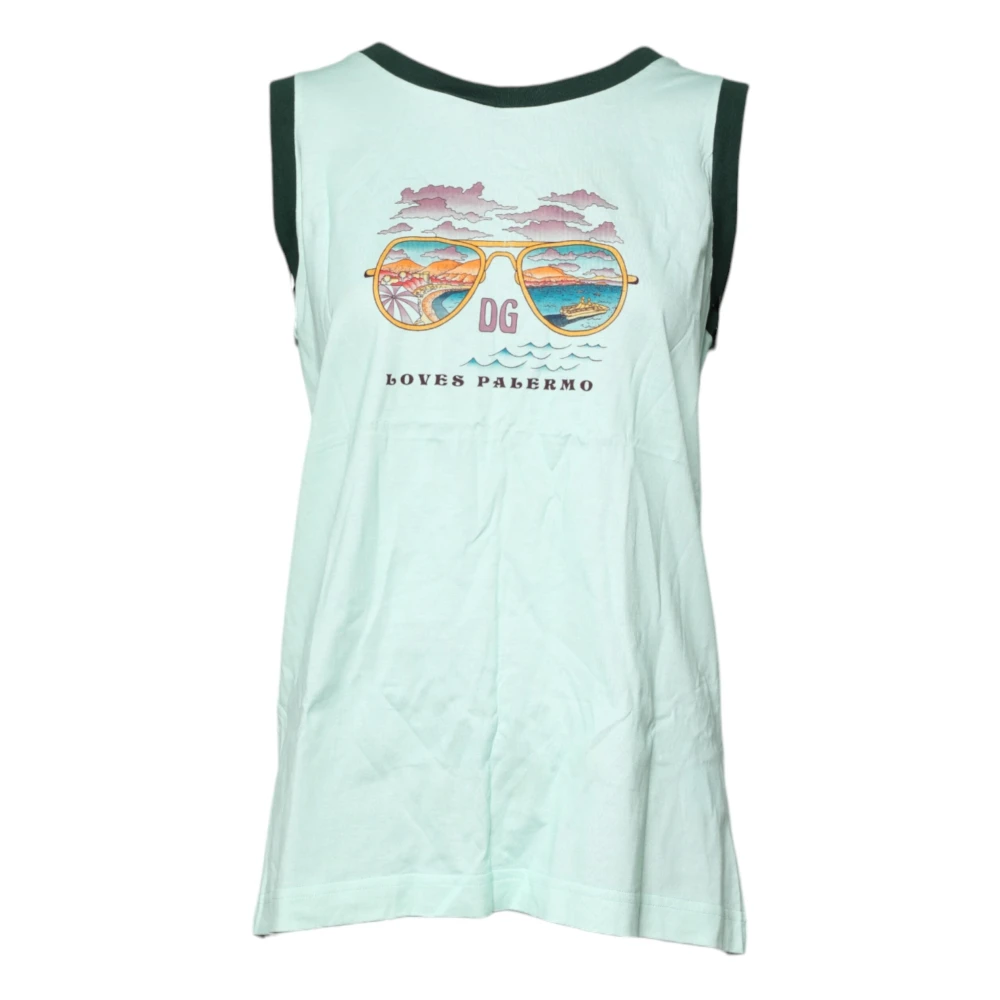 Dolce & Gabbana Women's Light/Green Graphic Print Tank Top