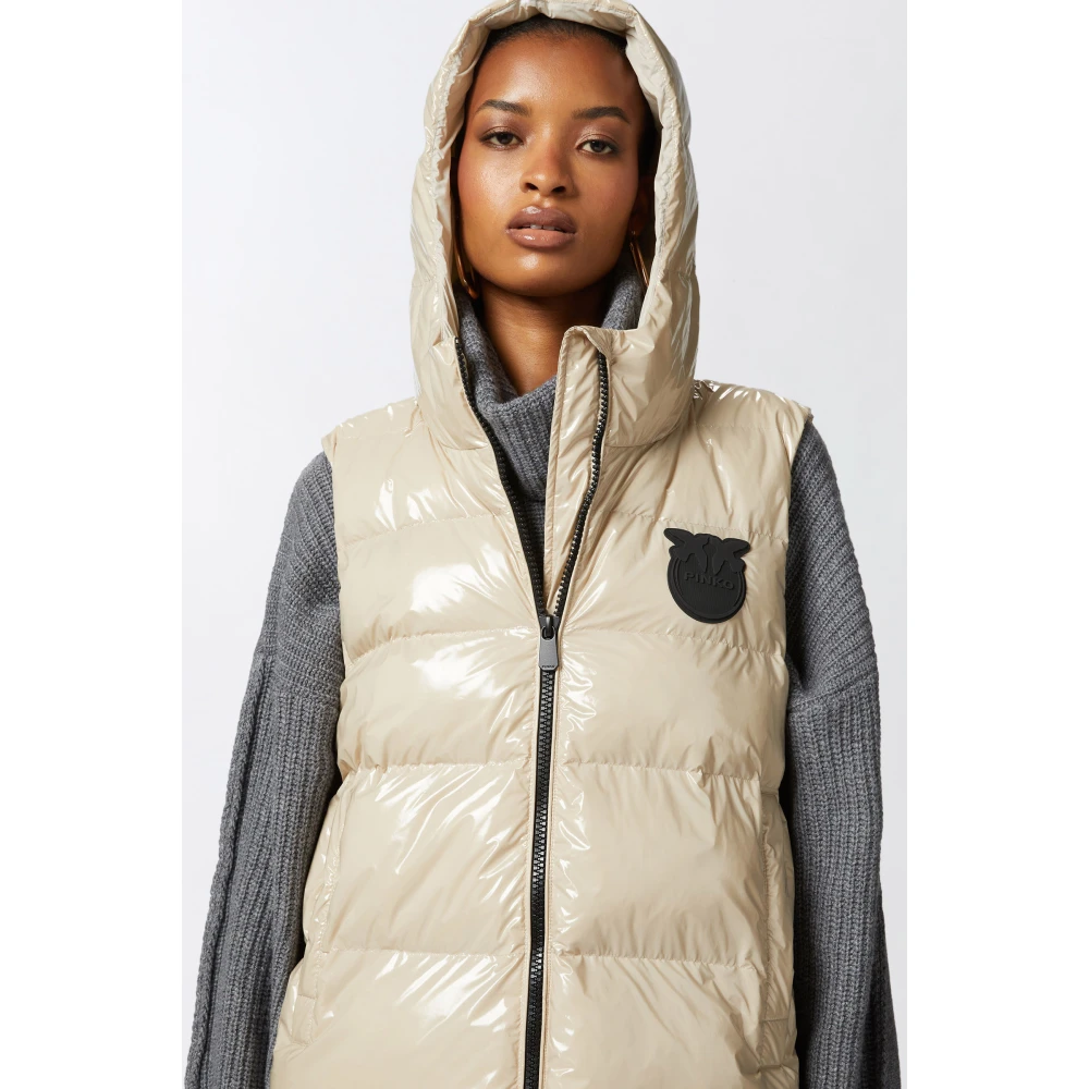 pinko Beige Mouwloos Donsvest met Capuchon Beige Dames