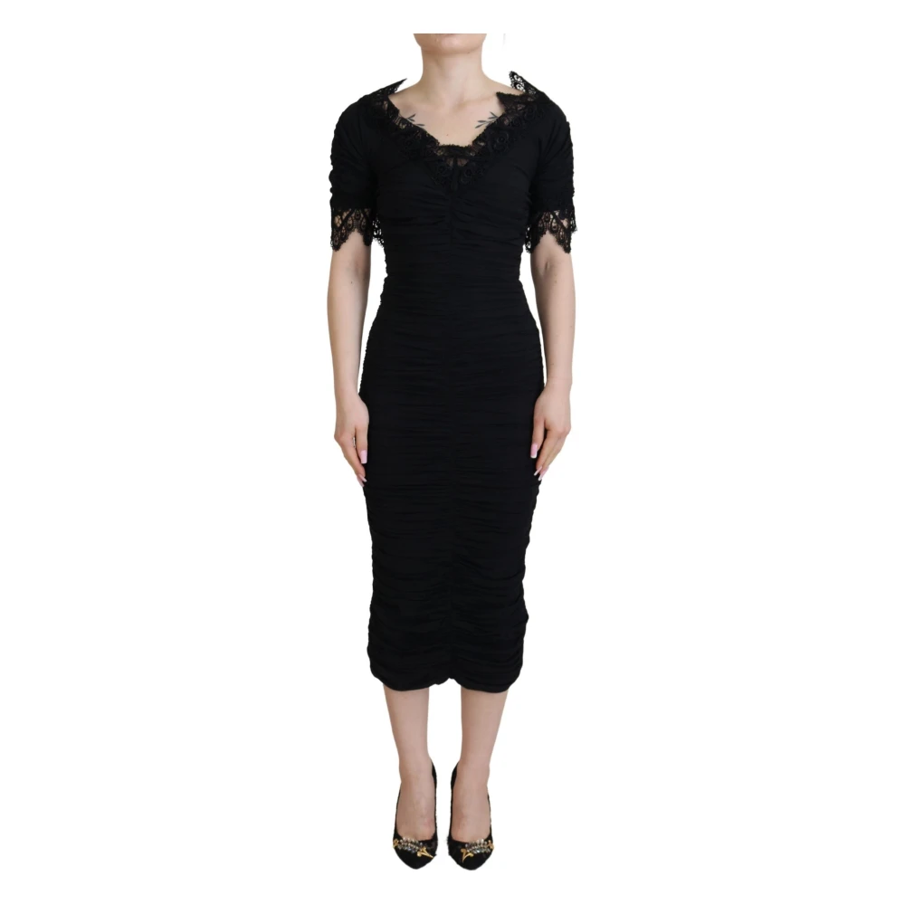 Dolce & Gabbana Women's Black Elegant Midi Dress With Short Sleeves