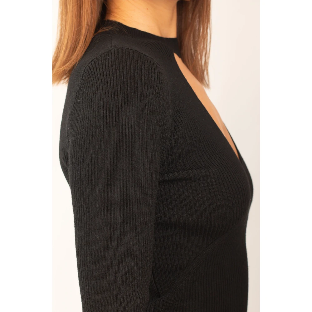 pinko Geribbelde Cut-Out Sweater in Z99 Black Dames