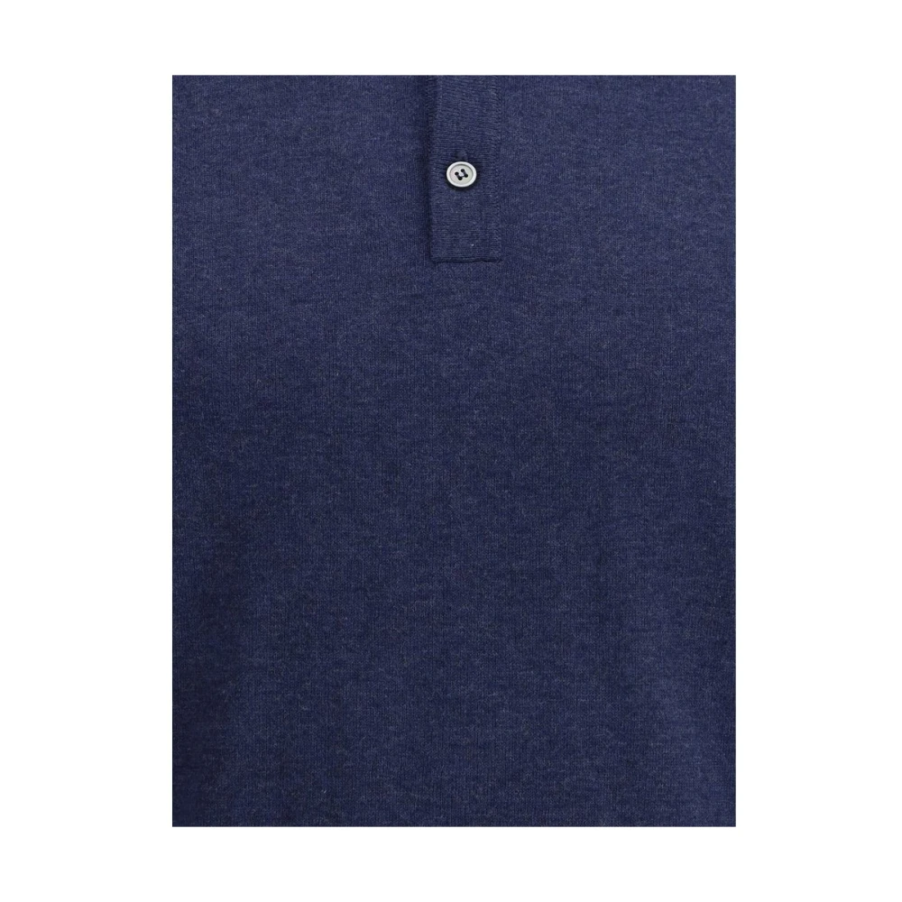 Brooksfield Gebreide Kraag Polo Sweater met Knoopsluiting Blue Heren