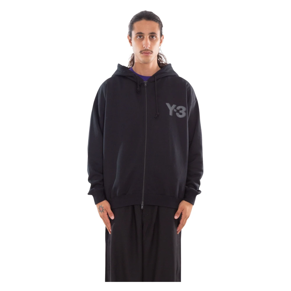 Y-3 Zwart Faded Logo Zip Hoodie Black Heren