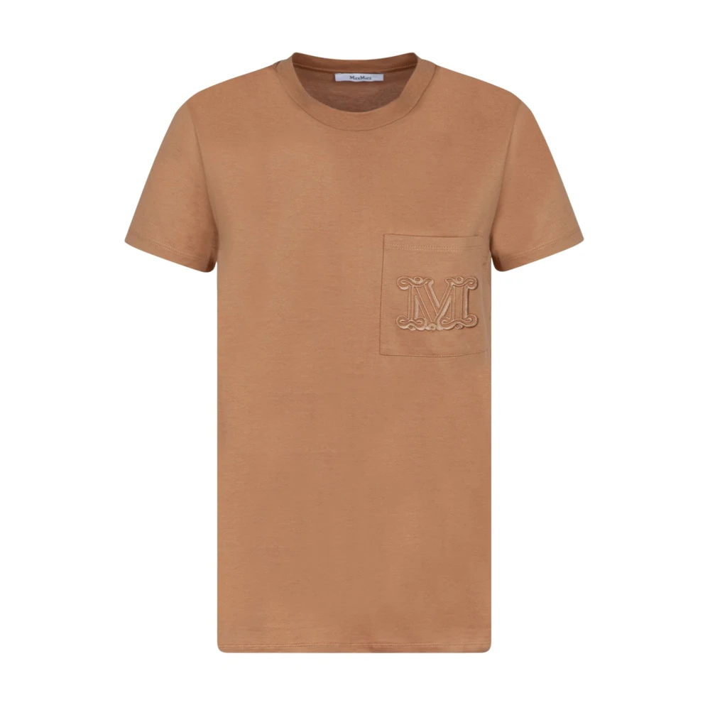 Max Mara Geborduurd Logo T-shirt Kameelbruin Brown Dames