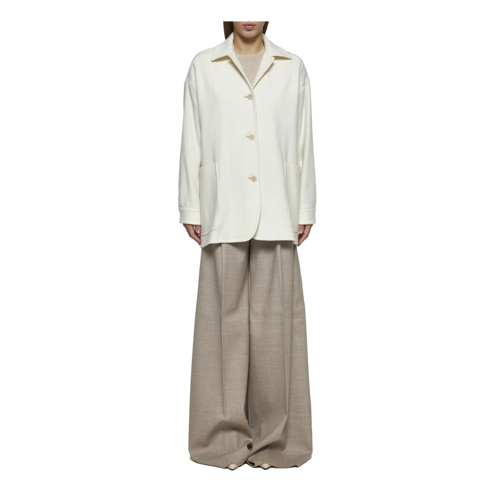 Max Mara Elegante Witte Jas met Puntkraag White Dames