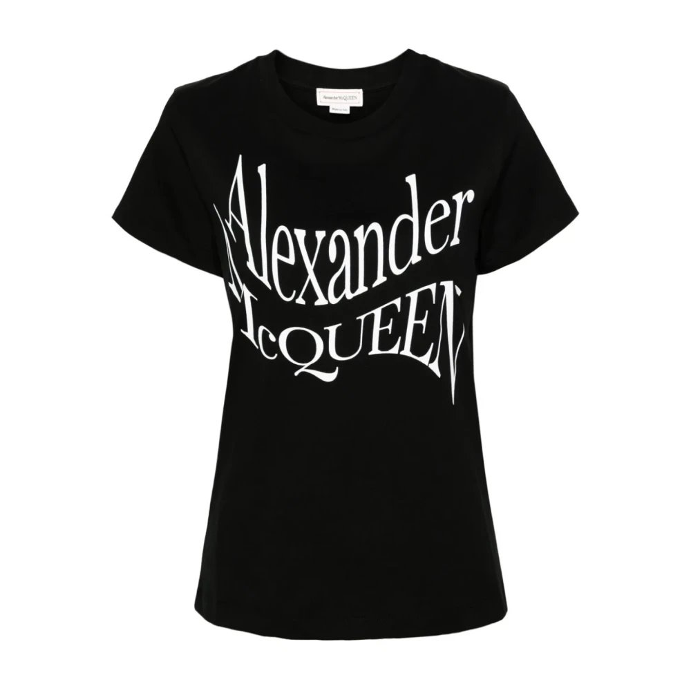 Alexander mcqueen Zwart Crew Neck T-shirt met Voorprint Black Dames