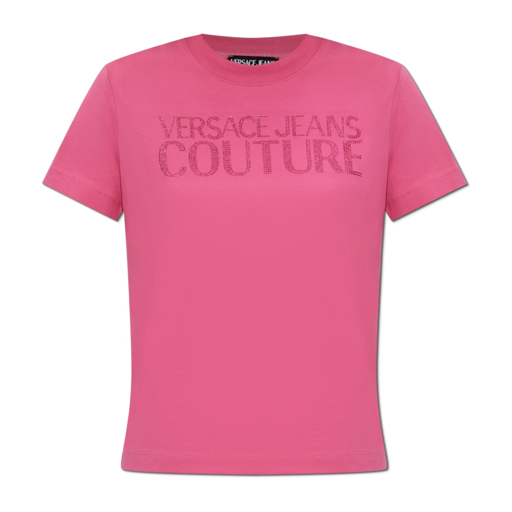 Versace Jeans Couture T-shirt met glinsterende applicaties Pink Dames
