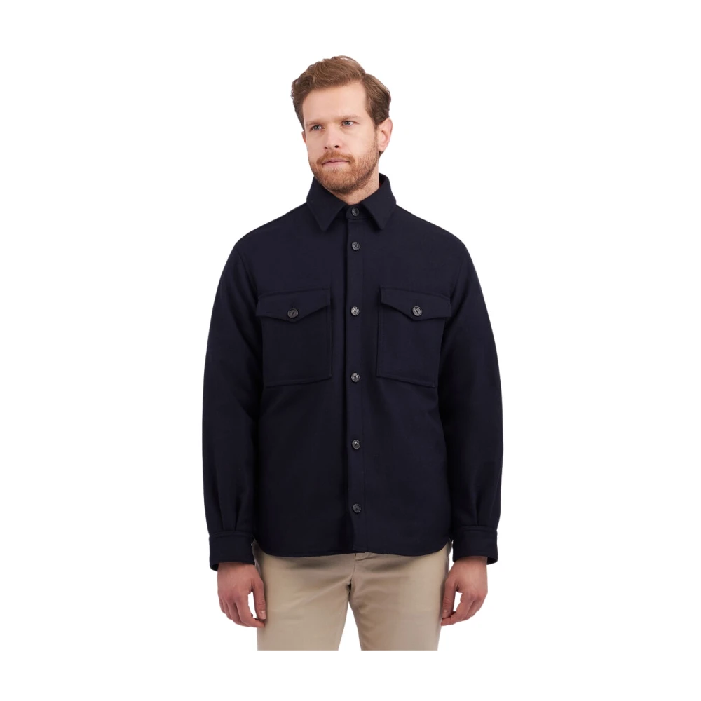 Brooks Brothers Navy Wool Blend Overshirt Jas Blue Heren