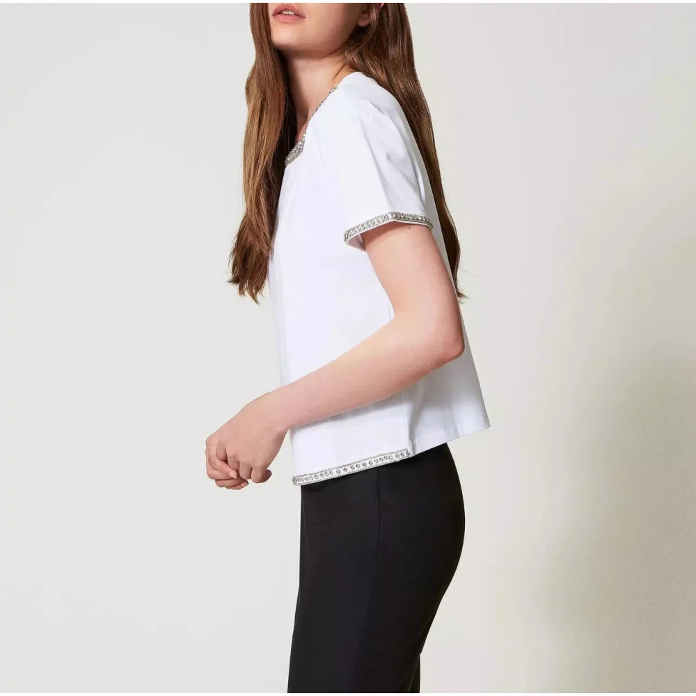 Twinset Boxy Geborduurd Handgemaakt T-shirt White Dames