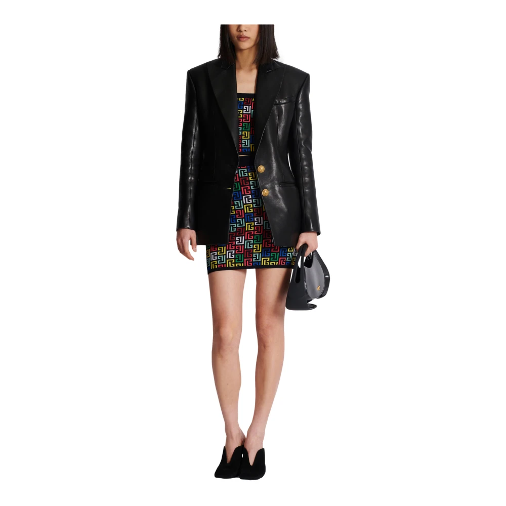 Balmain 2-knoops leren blazer Black Dames