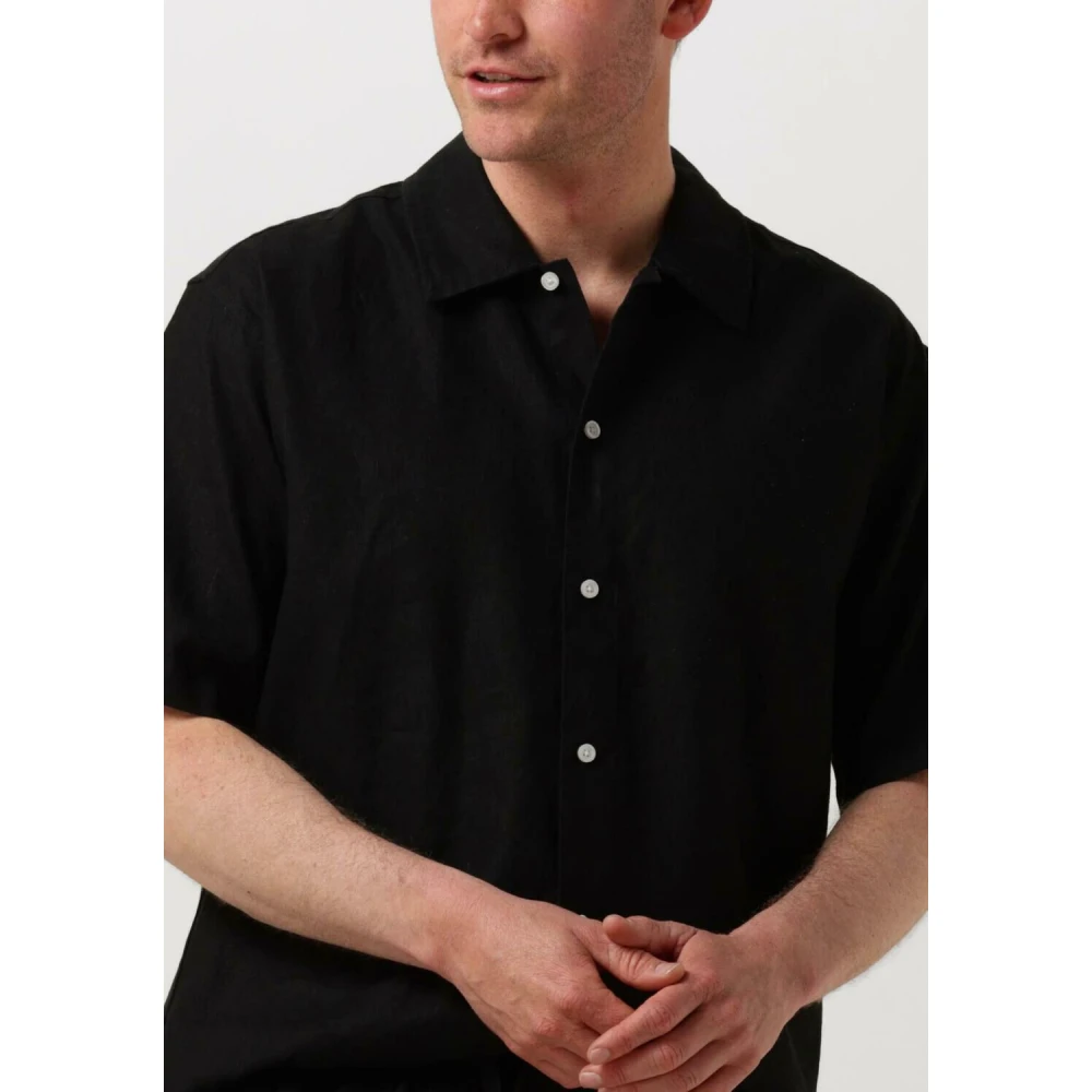 Woodbird Zwart Linnen Overhemd Casual Stijl Black Heren