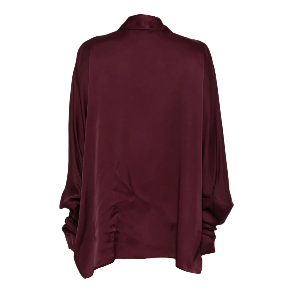 Genny Pruim Satijnen Blouse met V-Hals Purple Dames