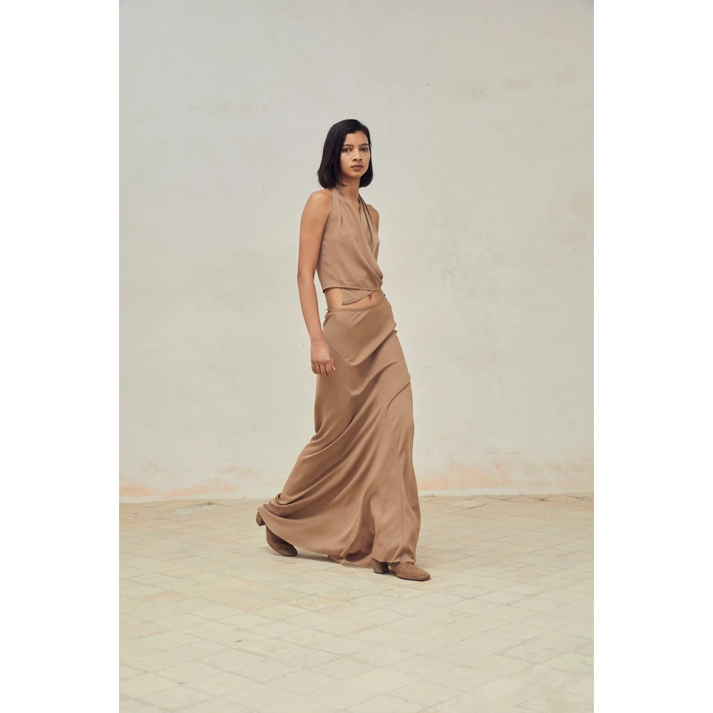 Cortana Asymmetrische Zijden Stretch Maxi Rok Brown Dames