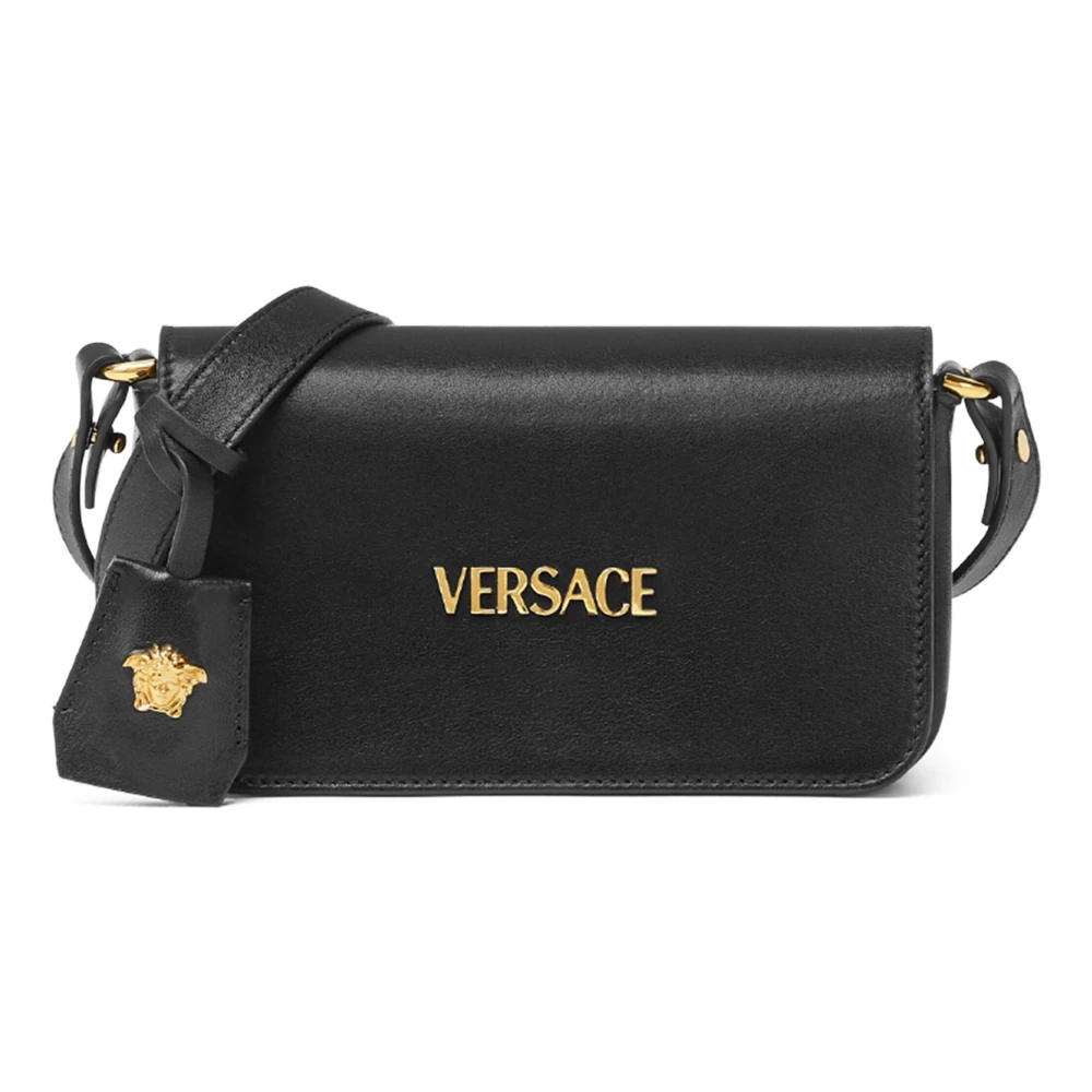 Versace Schoudertas Leren schoudertas met verstelbare riem en magnetische flap