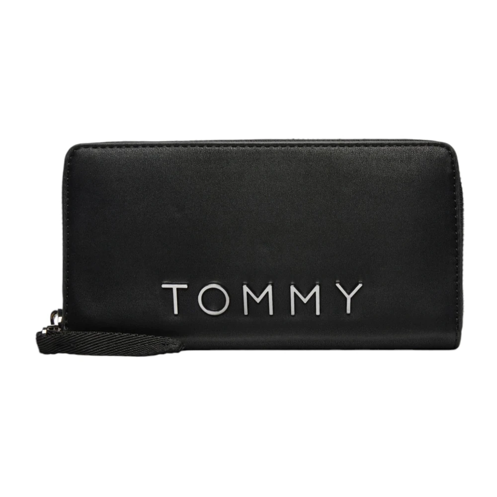 Tommy Jeans Zwarte Bedrukte Ritsportemonnee Herfst Winter Black Dames