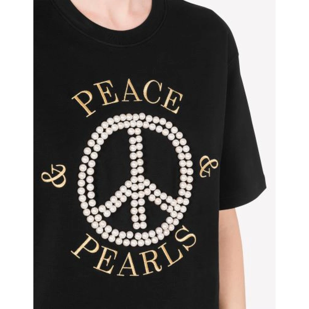 Moschino Zwarte Peace Symbool Decor T-Shirt Black Dames