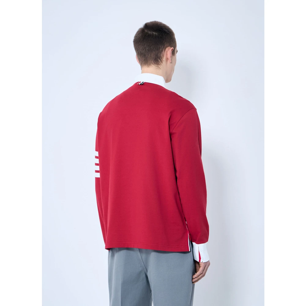Thom Browne Handtekening Four-Bar Rugby Jersey Top Red Heren