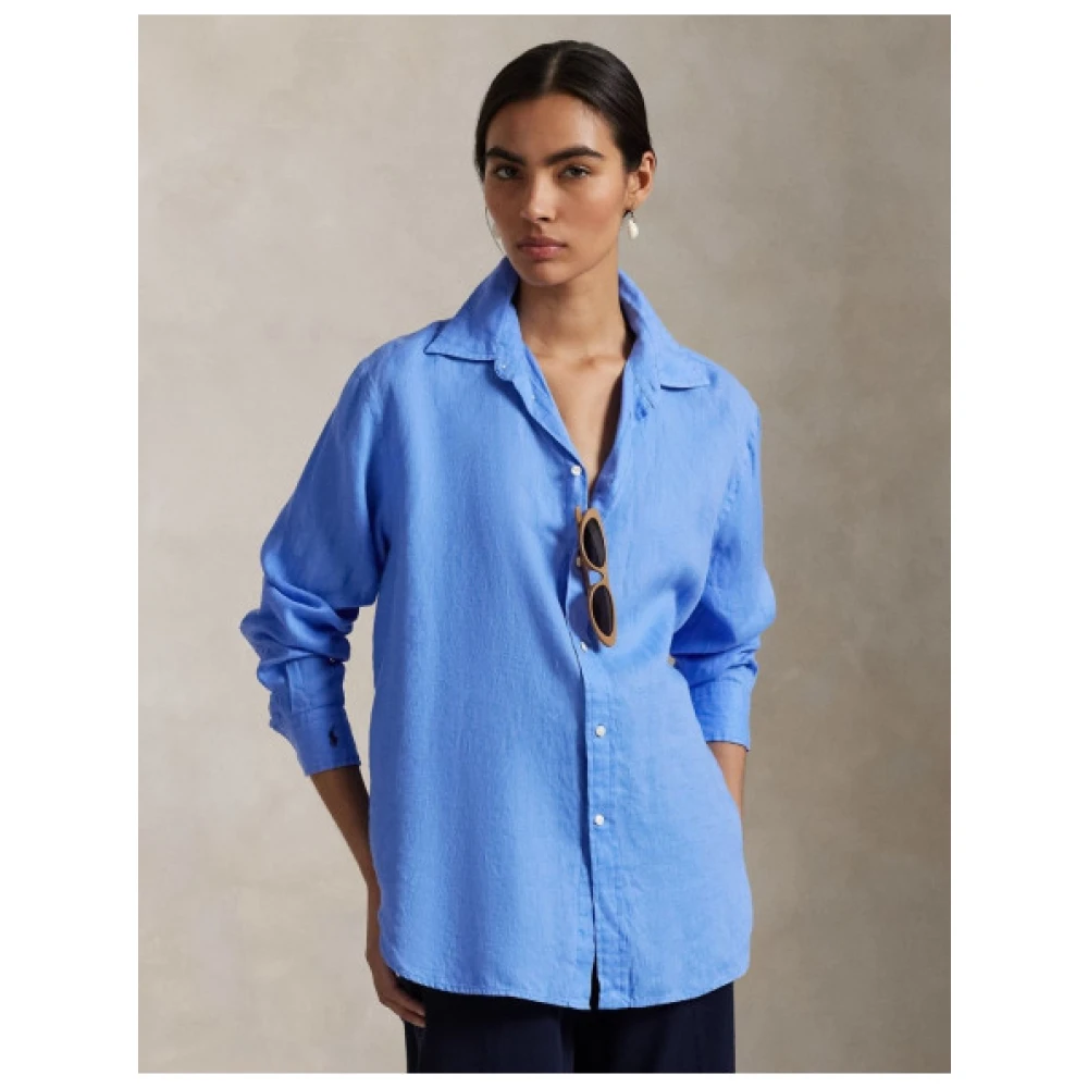 Polo Ralph Lauren Linnen overhemd met puntkraag Blue Dames