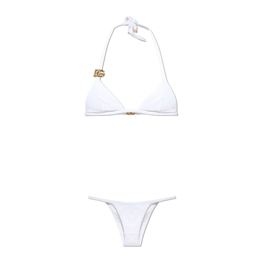 Dolce & Gabbana Women's White Triangle Bikini With Dg Logo - Bikinis - M - Swimwear