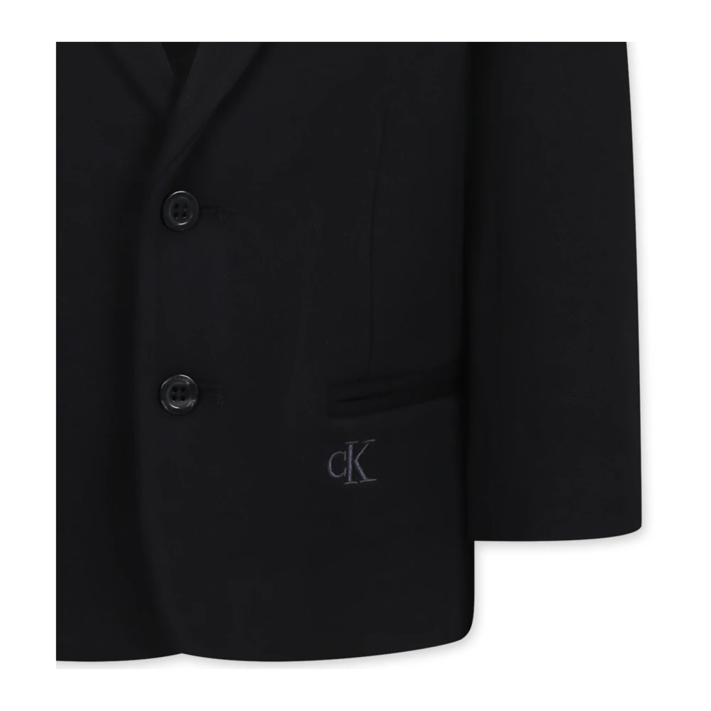 Calvin Klein Zwarte single-breasted jas met logoborduursel Black Heren