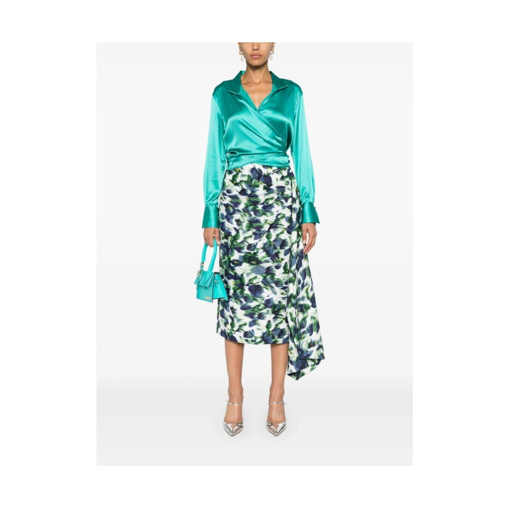 Mazzarelli Blauwe Zijden Wrap Overhemd met Stropdas Blue Dames