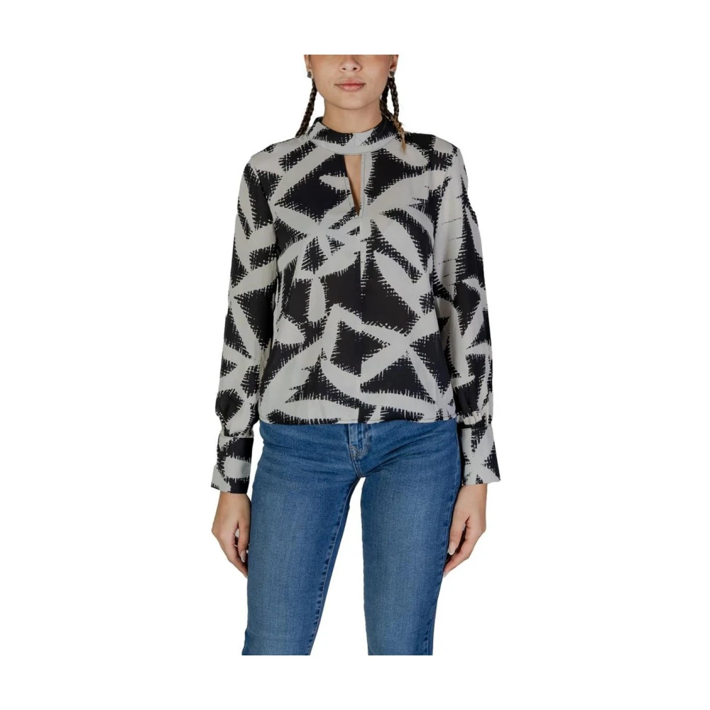 Jacqueline de Yong Abstract Print Keyhole Neck Blouse Multicolor Dames