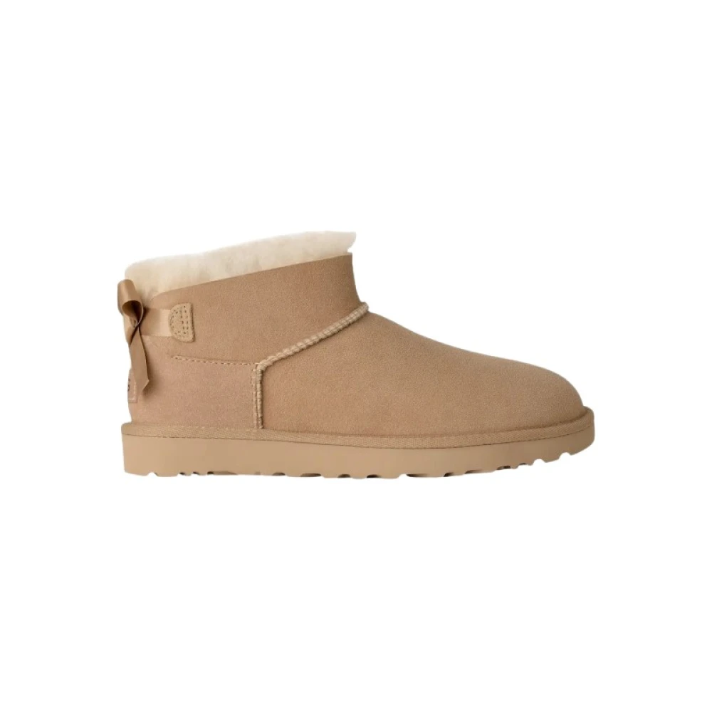 Ugg Donna Beige, Naturale Per 1185491 Stivaletti In Pelle Ultra Mini Bailey Bow Beige (41), Basso, Nessuno, Casual, Homewear - Immagine 5