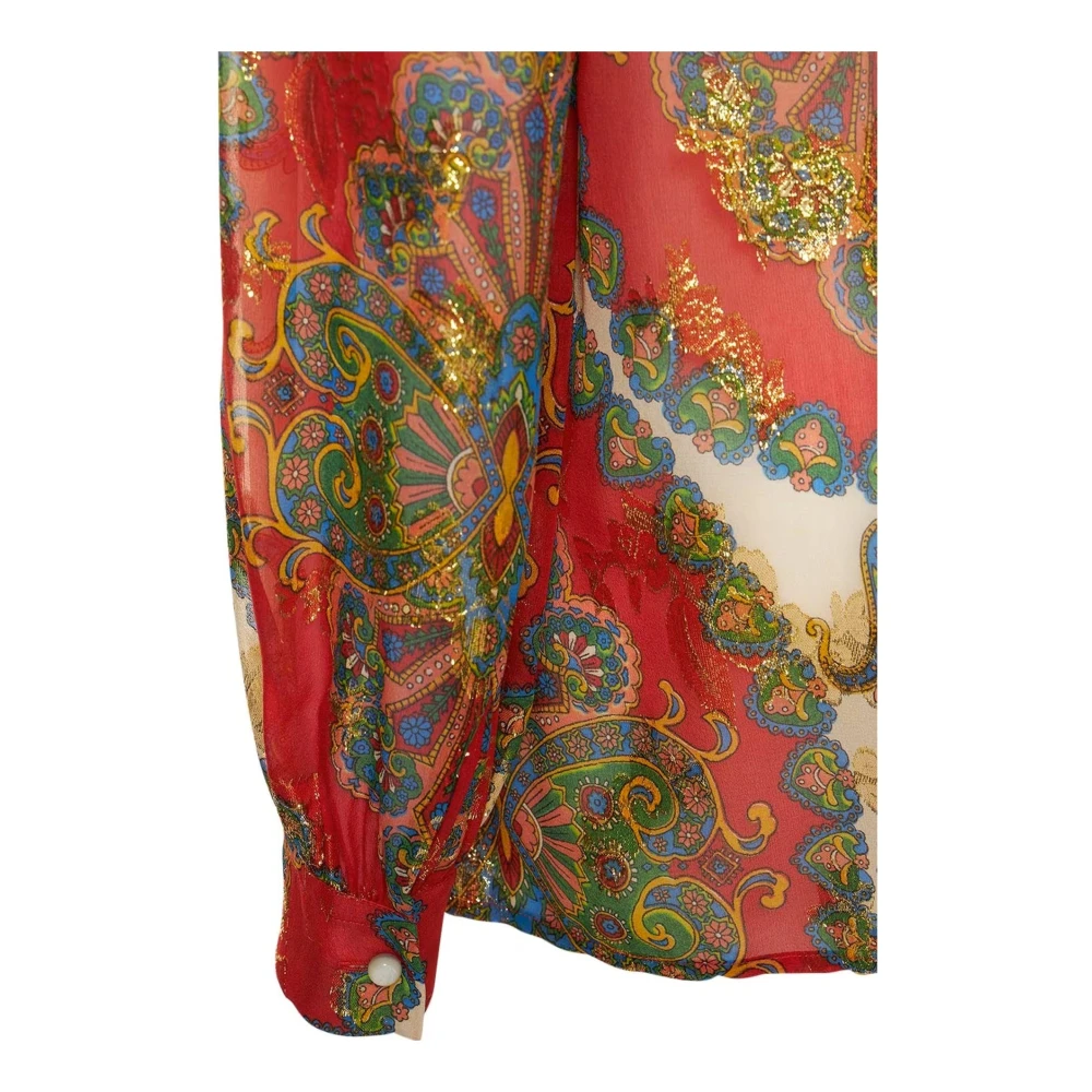 ETRO Zijden bedrukte V-hals shirt Metallic Multicolor Dames