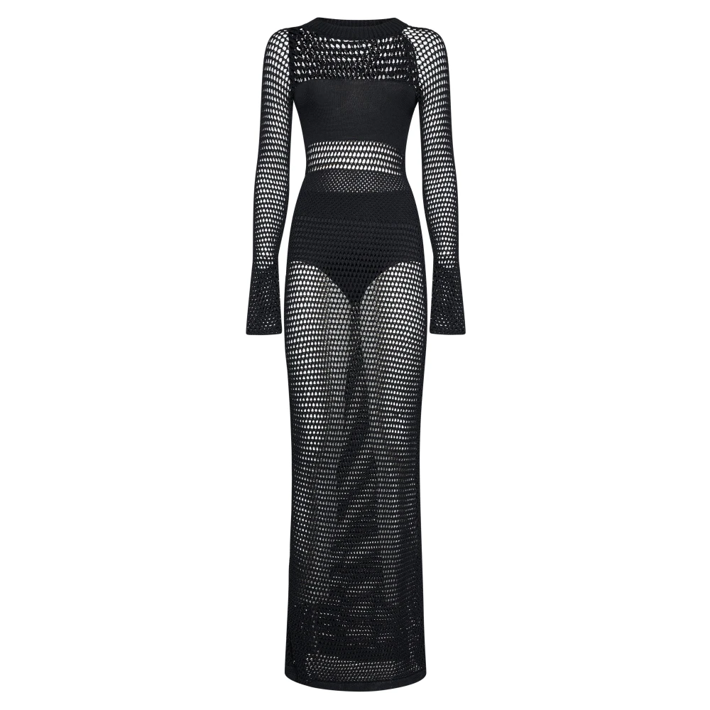 Silvian Heach Donna Nero Sculptural Mesh Long Dress