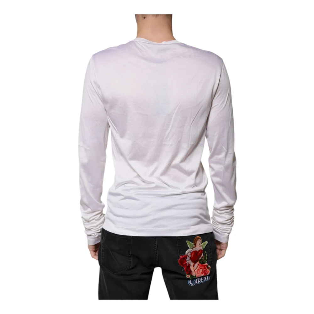 Dolce & Gabbana Witte Zijden Crew Neck Sweater White Heren