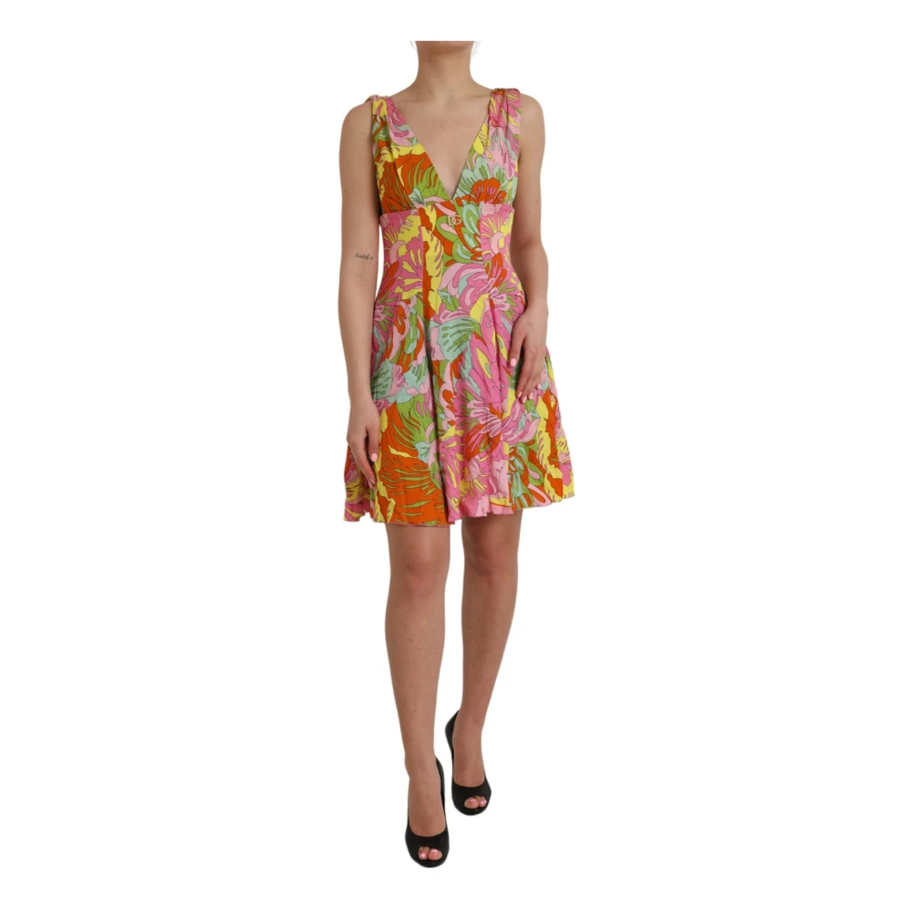 Dolce & Gabbana Bloemenprint Zijden Mini Jurk Multicolor Dames