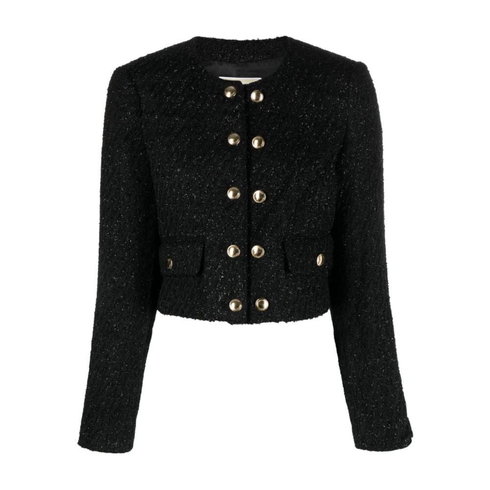 Michael Kors Elegant Zwarte Tweed Jas met Gouden en Glitter Details Black Dames