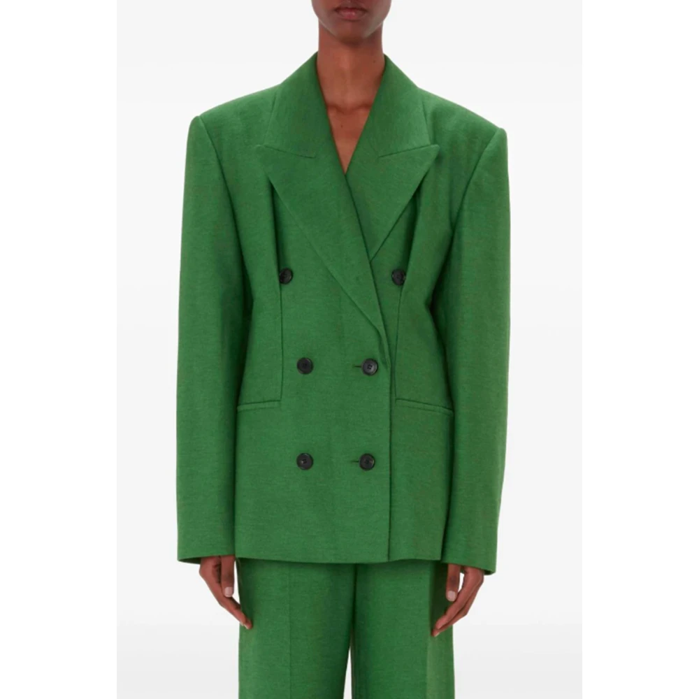 JW Anderson Groene double-breasted jas met puntige revers Green Dames