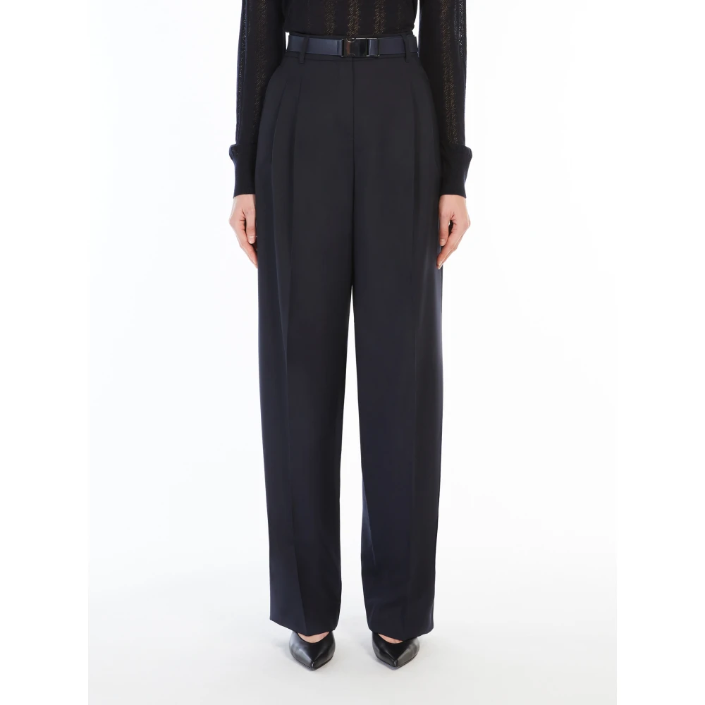 Max Mara Studio Gabardine wollen broek met Franse zakken Blue Dames