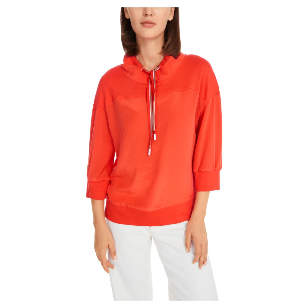 Marc Cain Materialmix Blouse met Schalkraag Orange Dames