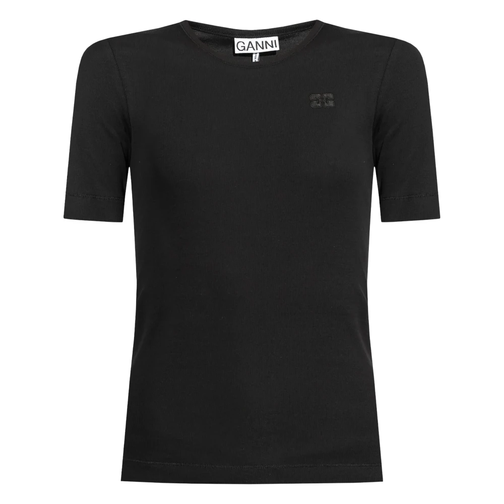 Ganni Svart Bomull Logo T-shirt Black, Dam