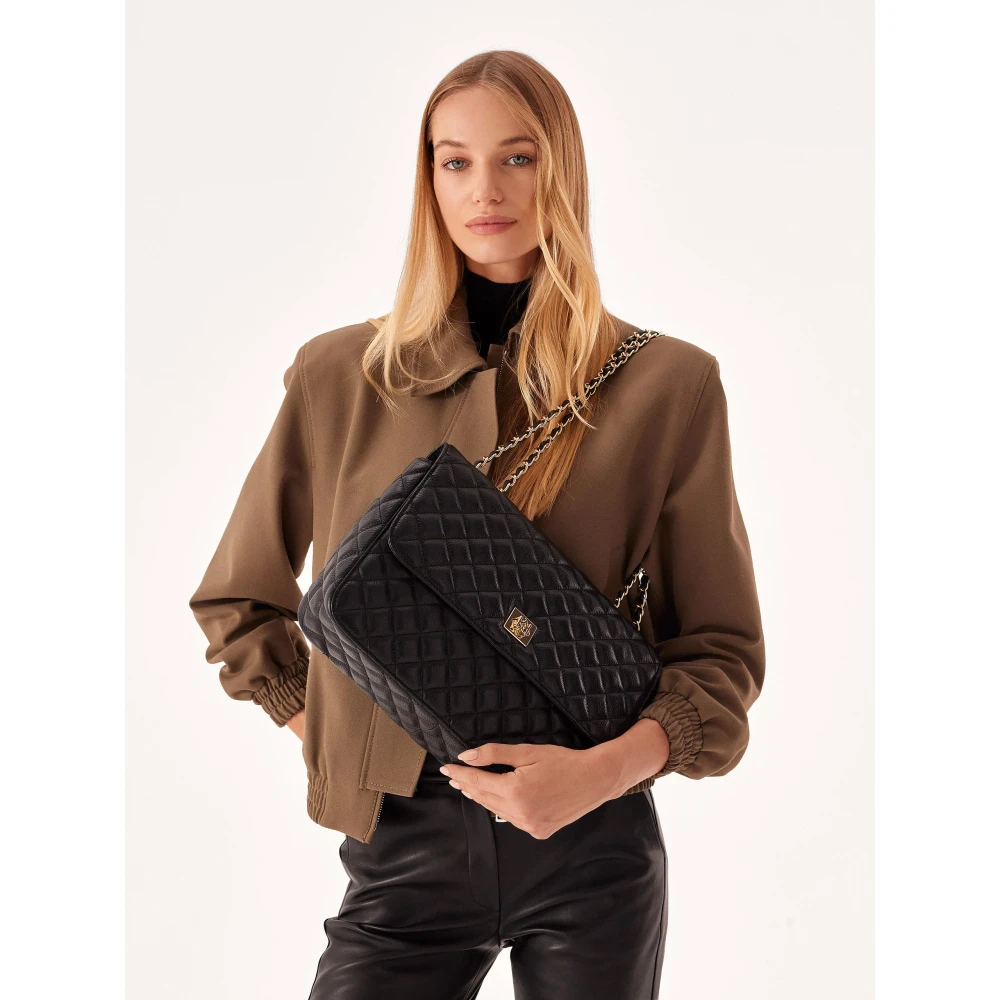 Kazar Zwarte leren schoudertas met gewatteerd patroon Black Dames