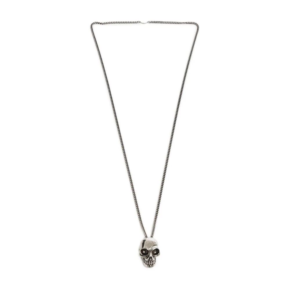 Alexander Mcqueen Men's Silver Skull Pendant Necklace Logo