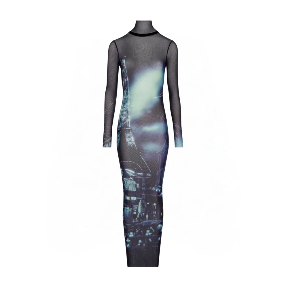 Jean Paul Gaultier Gedrukte Mesh Coltrui Lange Jurk Multicolor Dames