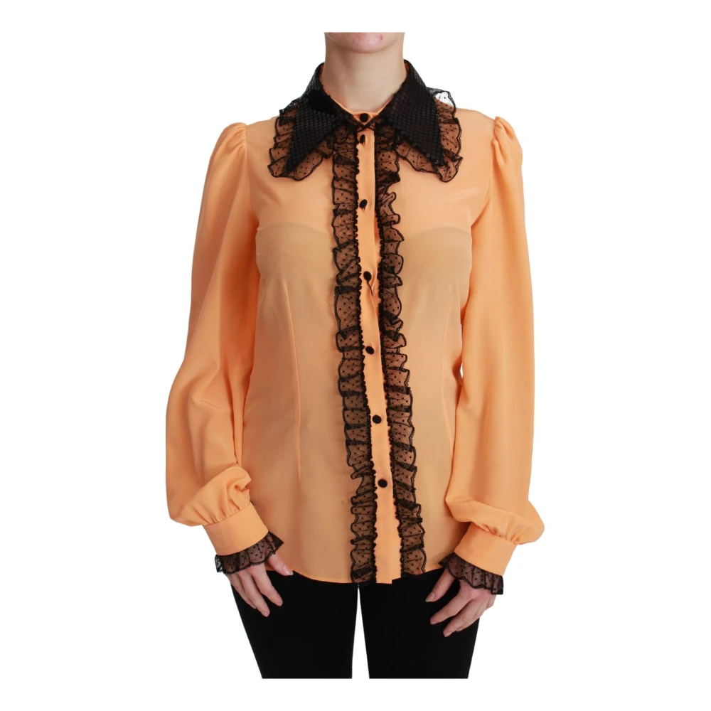 Dolce & Gabbana Women's Yellow Silk Sequin Lace Blouse Shirt