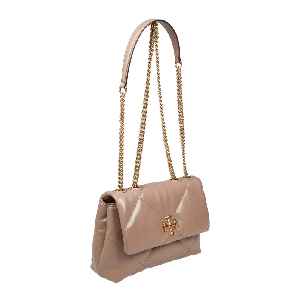 TORY BURCH Diamantgestikte leren schoudertas Beige Dames