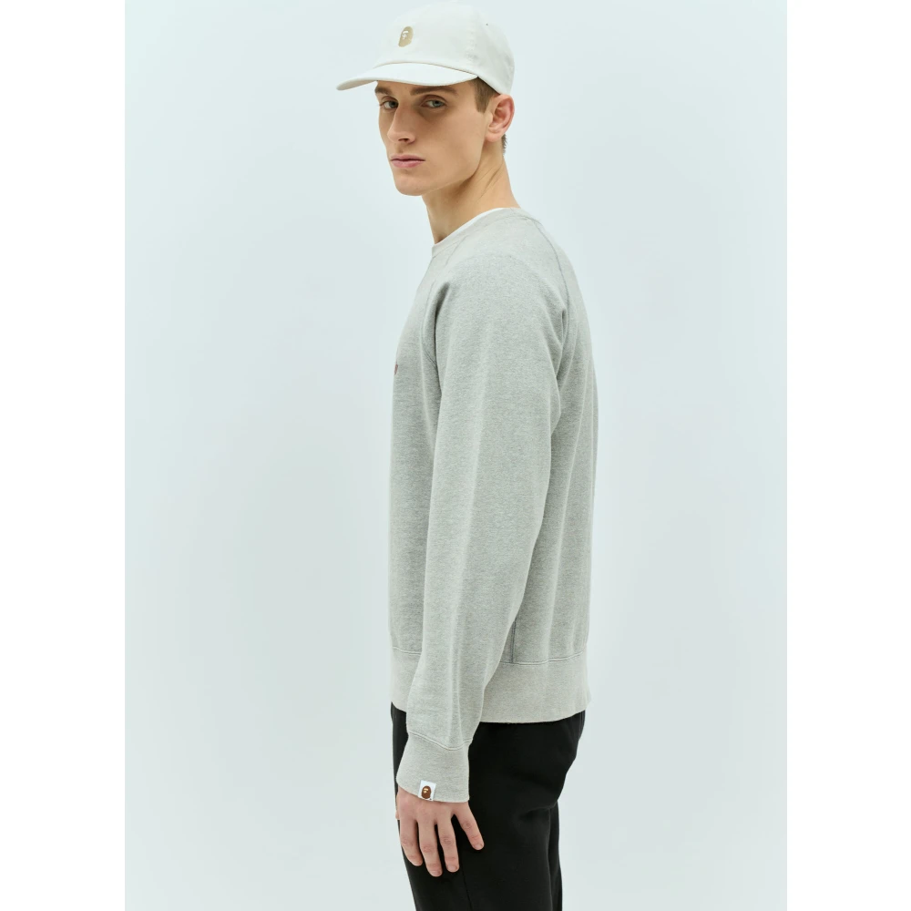 A Bathing APE Logo Print Sweatshirt van katoenen jersey Gray Heren