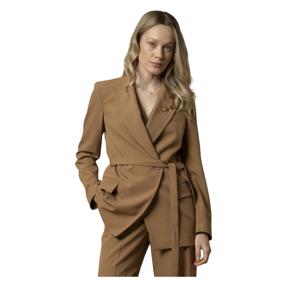 Kocca Women's Brown Stylish Wrap Around Long Jacket - Blazers - Xl - Jackets
