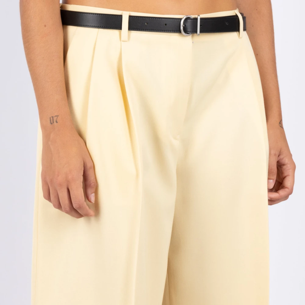 Jil Sander Beige Wol Wijde Pijp Broek Beige Dames