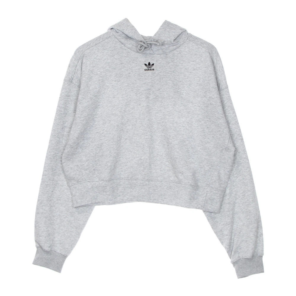 Adidas Women's Gray Cropped Hoodie With Drawstring Hood