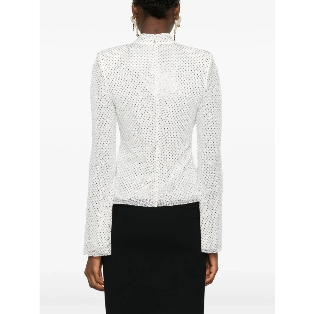 Self Portrait Strass Visnet Shirt Zilver Gray Dames