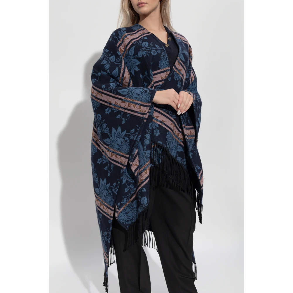 ETRO Wollen poncho met bloemmotief Blue Dames